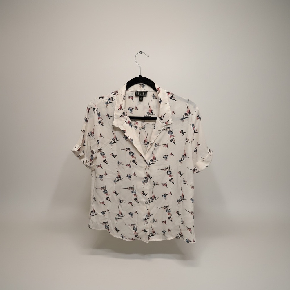 Floral Cream Short-Sleeve Button-Front Blouse by H&M